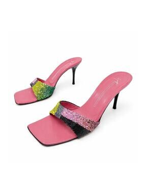 Giuseppe Zanotti Beaded Square Toe Mule Sandals Womens Size EU 38